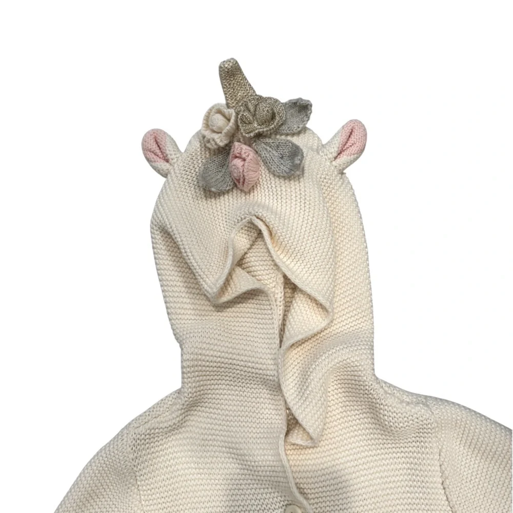 Gap Baby Girl Ivory Unicorn Hooded Cardigan Sweater 18-24 Months